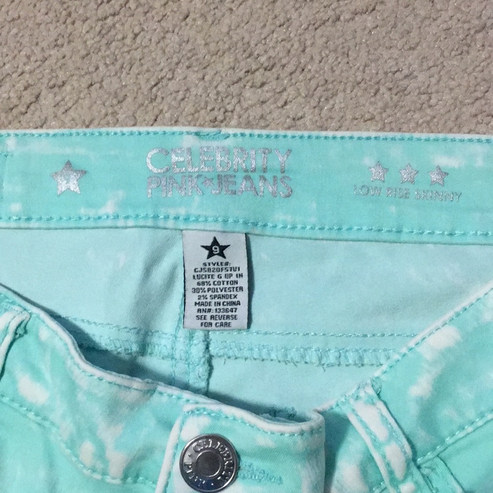 Celebrity Pink Low Rise Skinny Sea Green Jeans Gem
